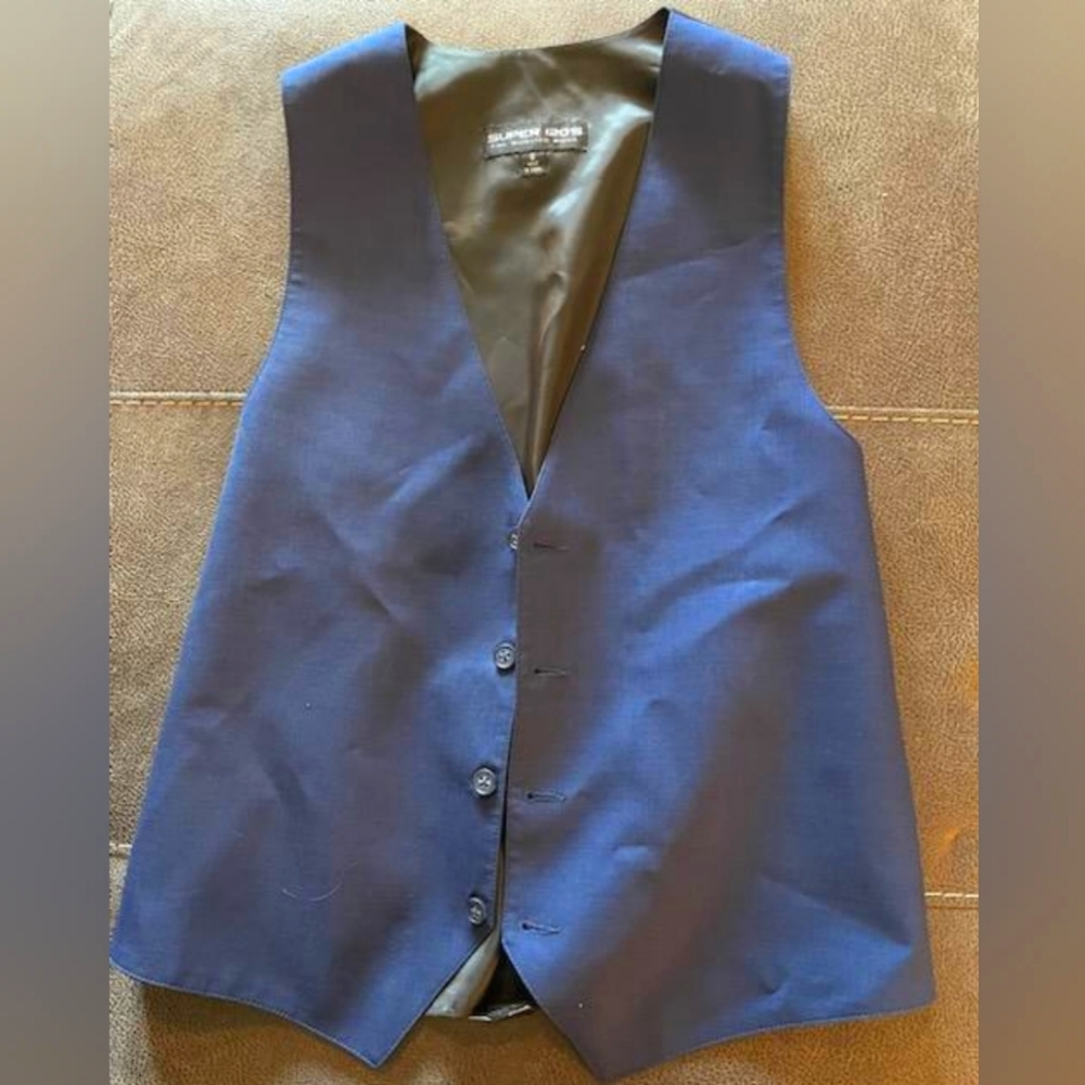 Mens Super 120's Navy Wool Vest Size Small